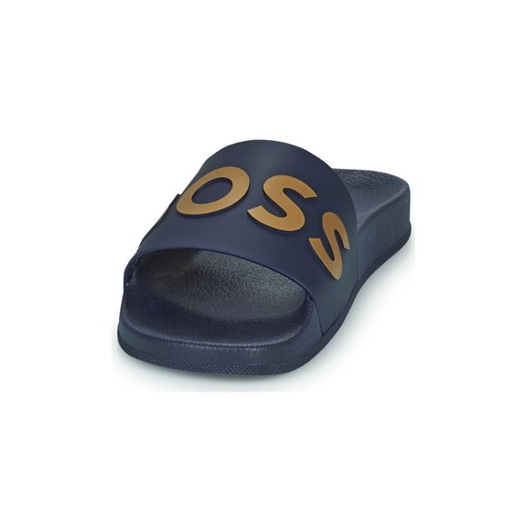 BOSS Italian Slides Logo Strap Contoured Sole Blue Gold Size 9 Mens Slides Shoes - Picture 3 of 7